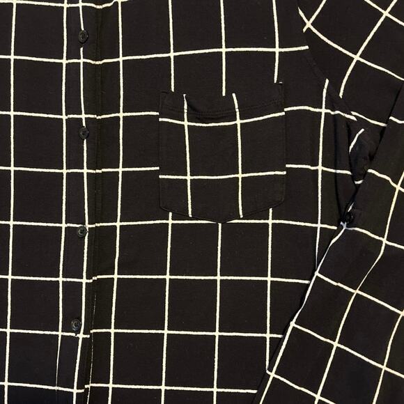 Black White Checked Tunic Top Womens Size XL Button Down Stretch Work Travel - Picture 4 of 15